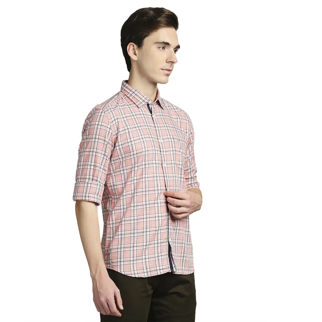 Parx Men Pink Checks Slim Fit Cotton Casual Shirt - Image 2