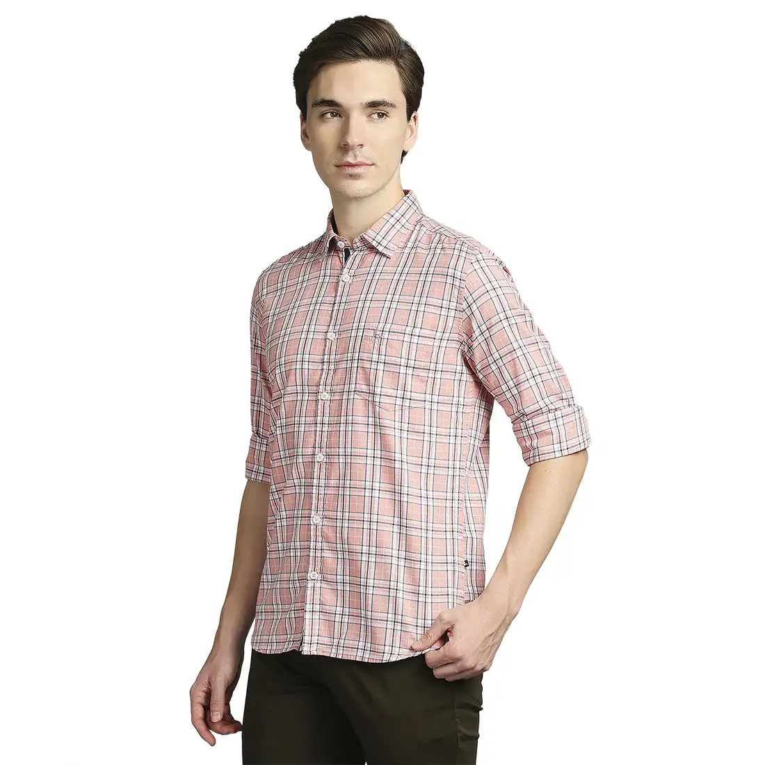 Parx Men Pink Checks Slim Fit Cotton Casual Shirt - Image 3