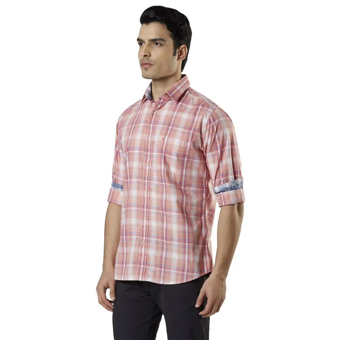 Men Orange Slim Fit Checks Cotton Shirts - Image 3