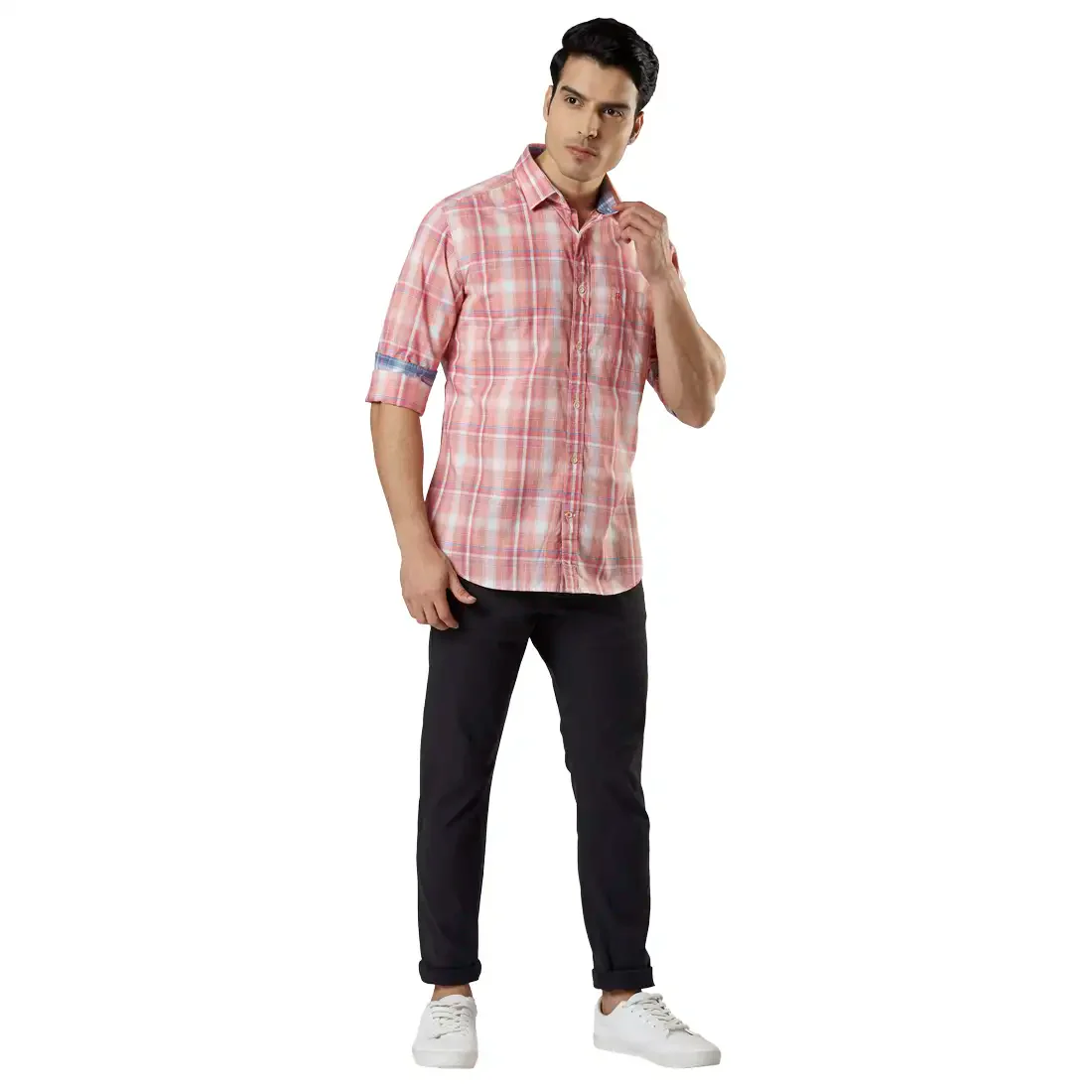 Men Orange Slim Fit Checks Cotton Shirts - Image 5