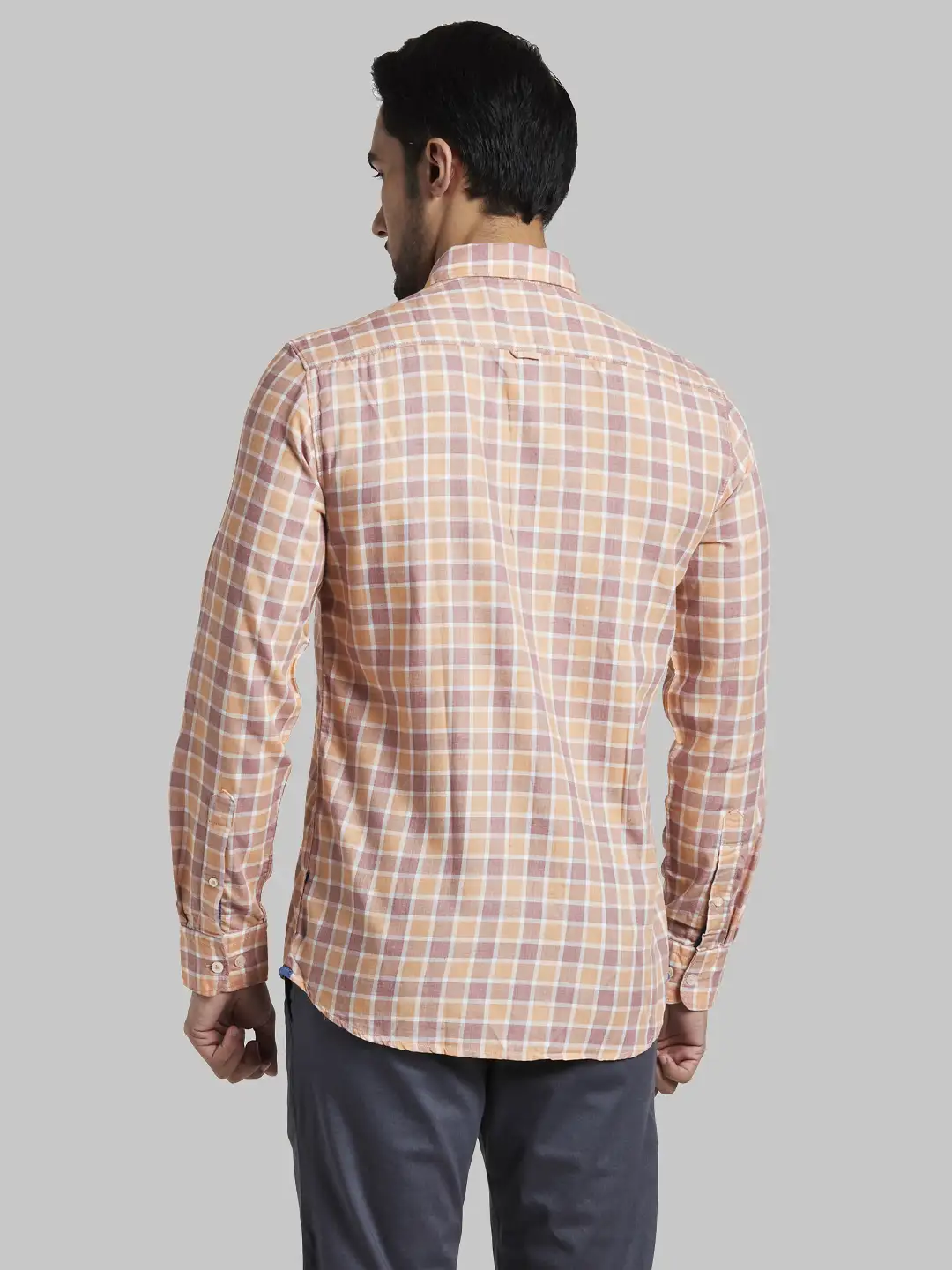 Men Orange Slim Fit Checks Polyester Blend Full Sleeve Shirts - Image 4