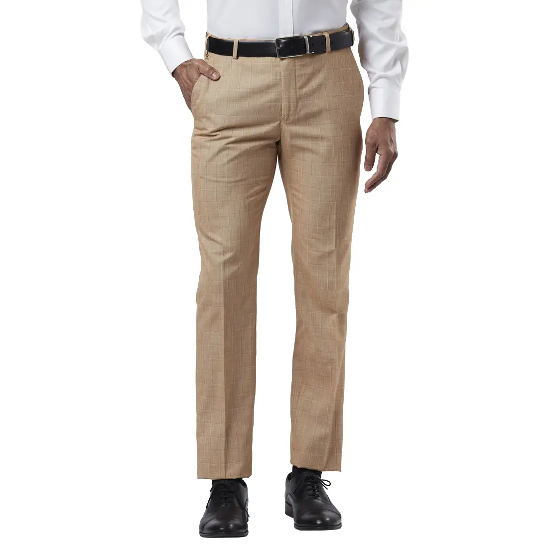 Men Orange Slim Fit Checks Polyester Blend Trouser