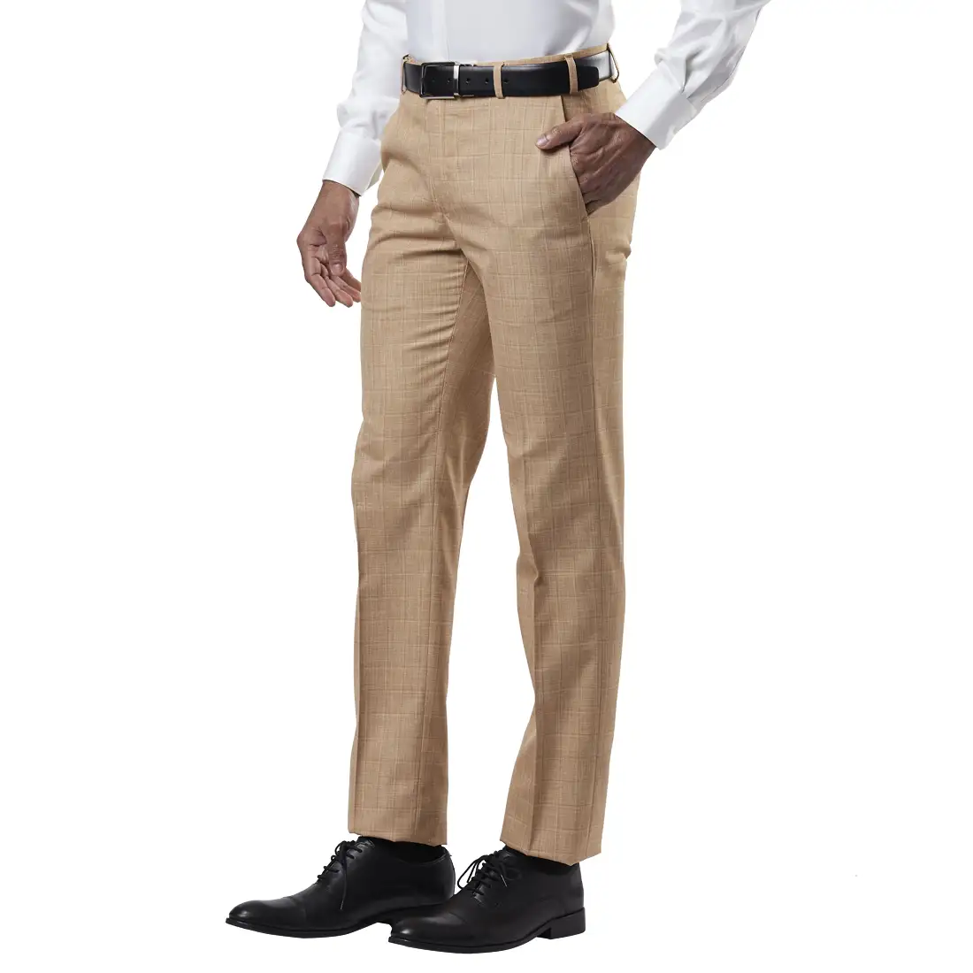 Men Orange Slim Fit Checks Polyester Blend Trouser - Image 3