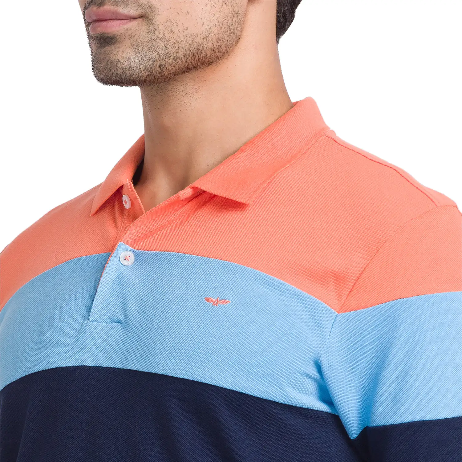 Men Orange Slim Fit Colorblock Cotton Polyester Blend Round Neck Collar Polo T-Shirt - Image 6