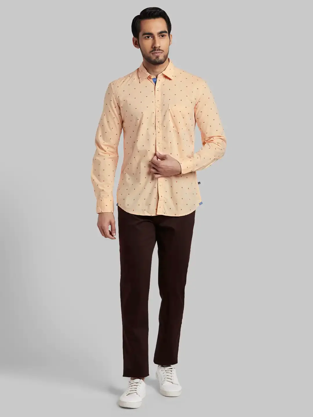 Men Orange Slim Fit Print Cotton Full Sleeve Shirts - Image 5