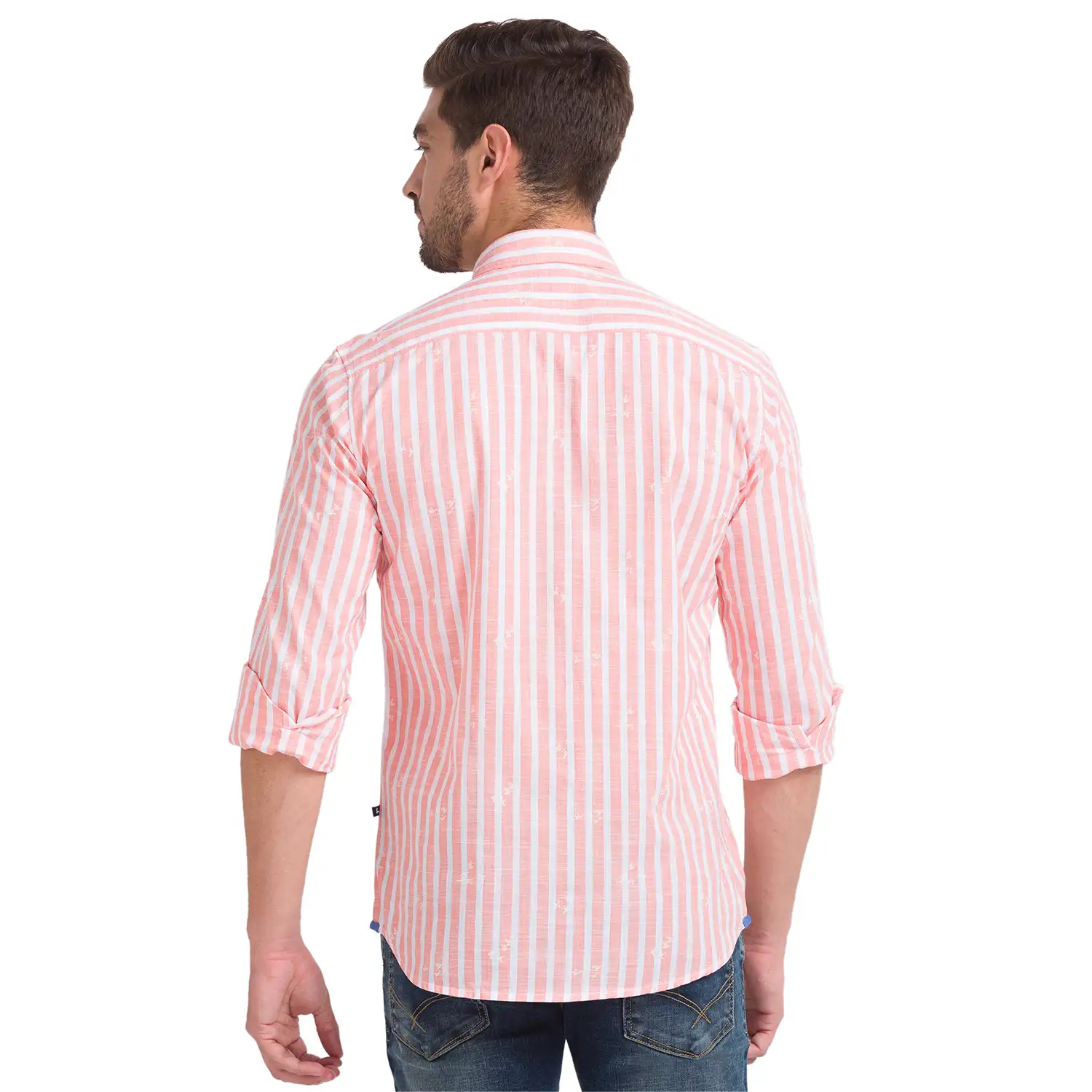 Men Orange Slim Fit Print Cotton Full Sleeve Shirts - Image 4