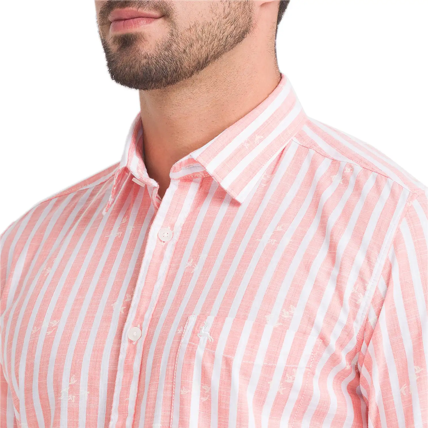 Men Orange Slim Fit Print Cotton Full Sleeve Shirts - Image 6