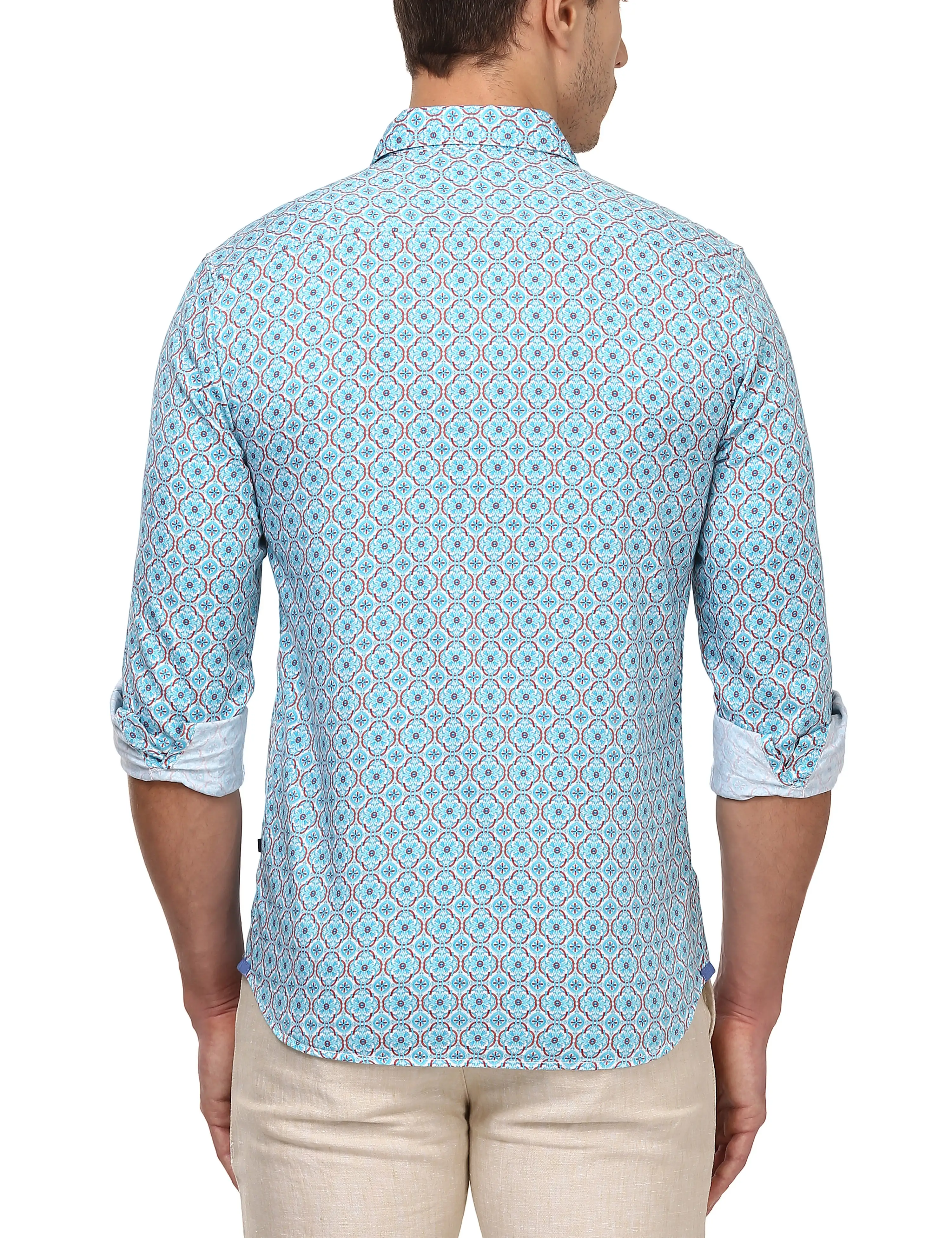 Men Orange Slim Fit Print Cotton Full Sleeve Shirts - Image 4