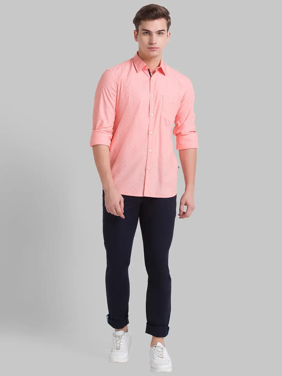 Men Orange Slim Fit Print Cotton Full Sleeve Shirts - Image 5