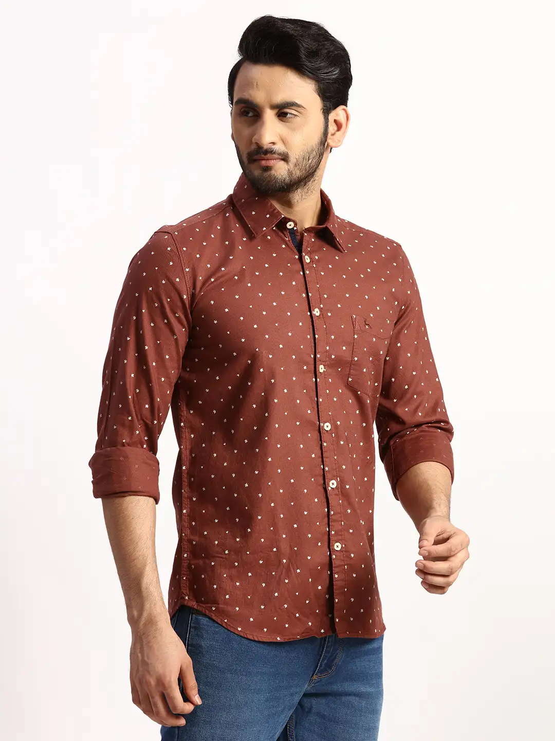 Parx Men Brown Printed Slim Fit Cotton Casual Shirt - Image 2