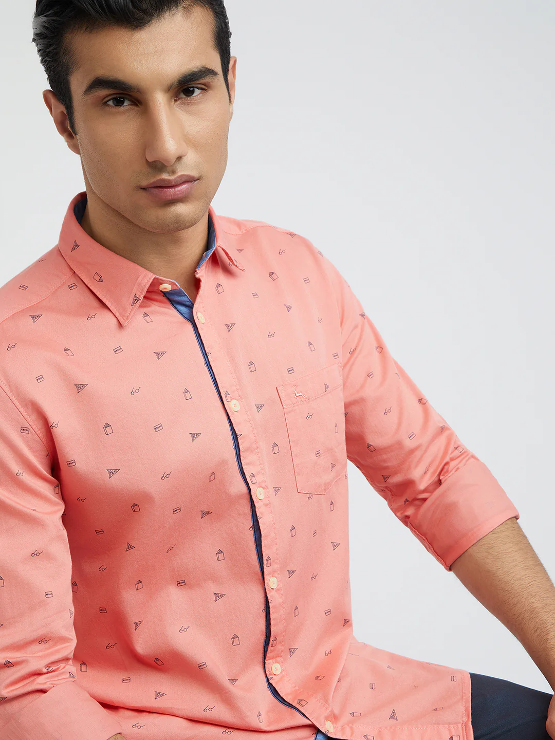 Men Orange Slim Fit Print Cotton Full Sleeve Shirts - Image 6