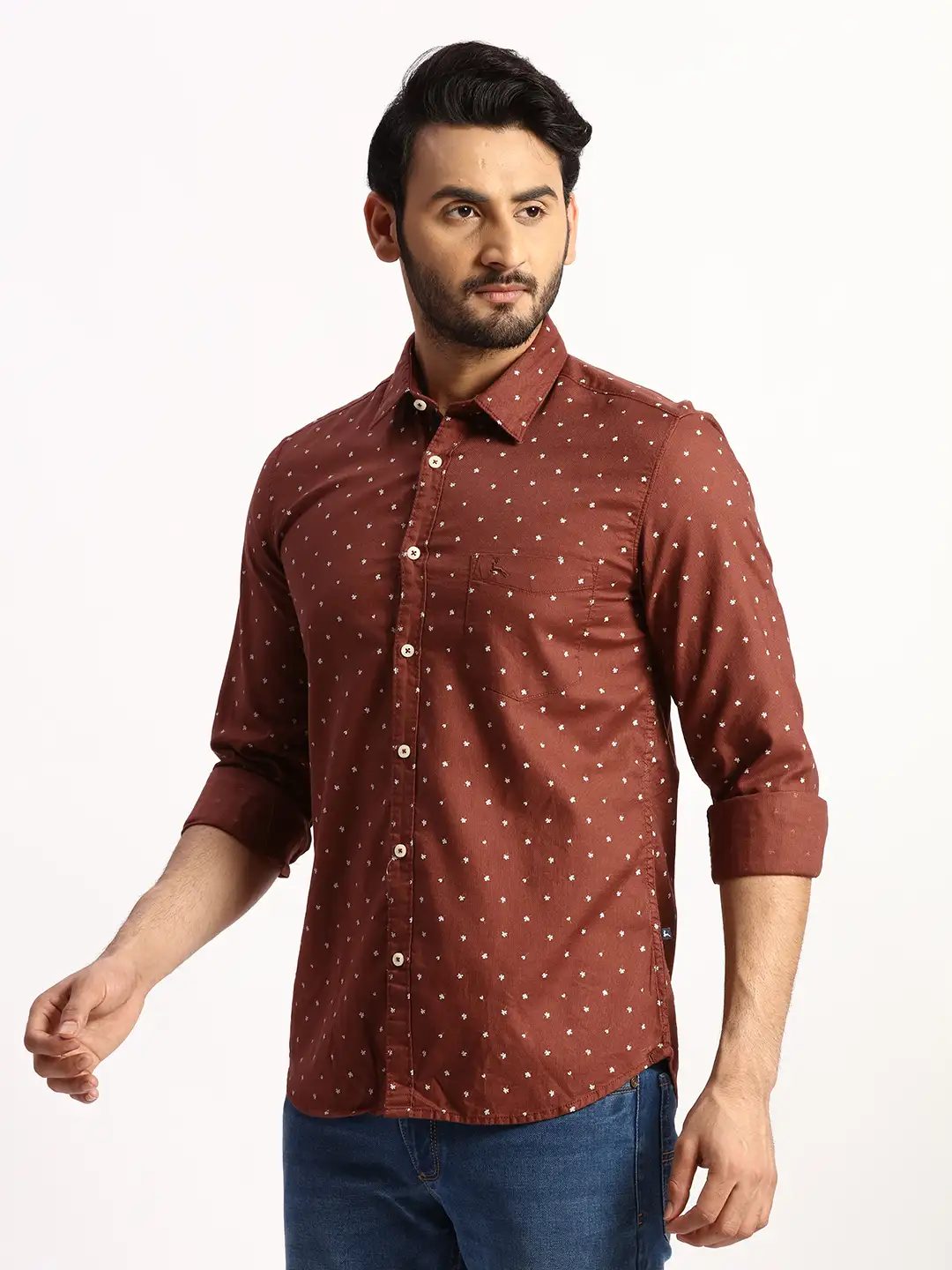 Parx Men Brown Printed Slim Fit Cotton Casual Shirt - Image 3