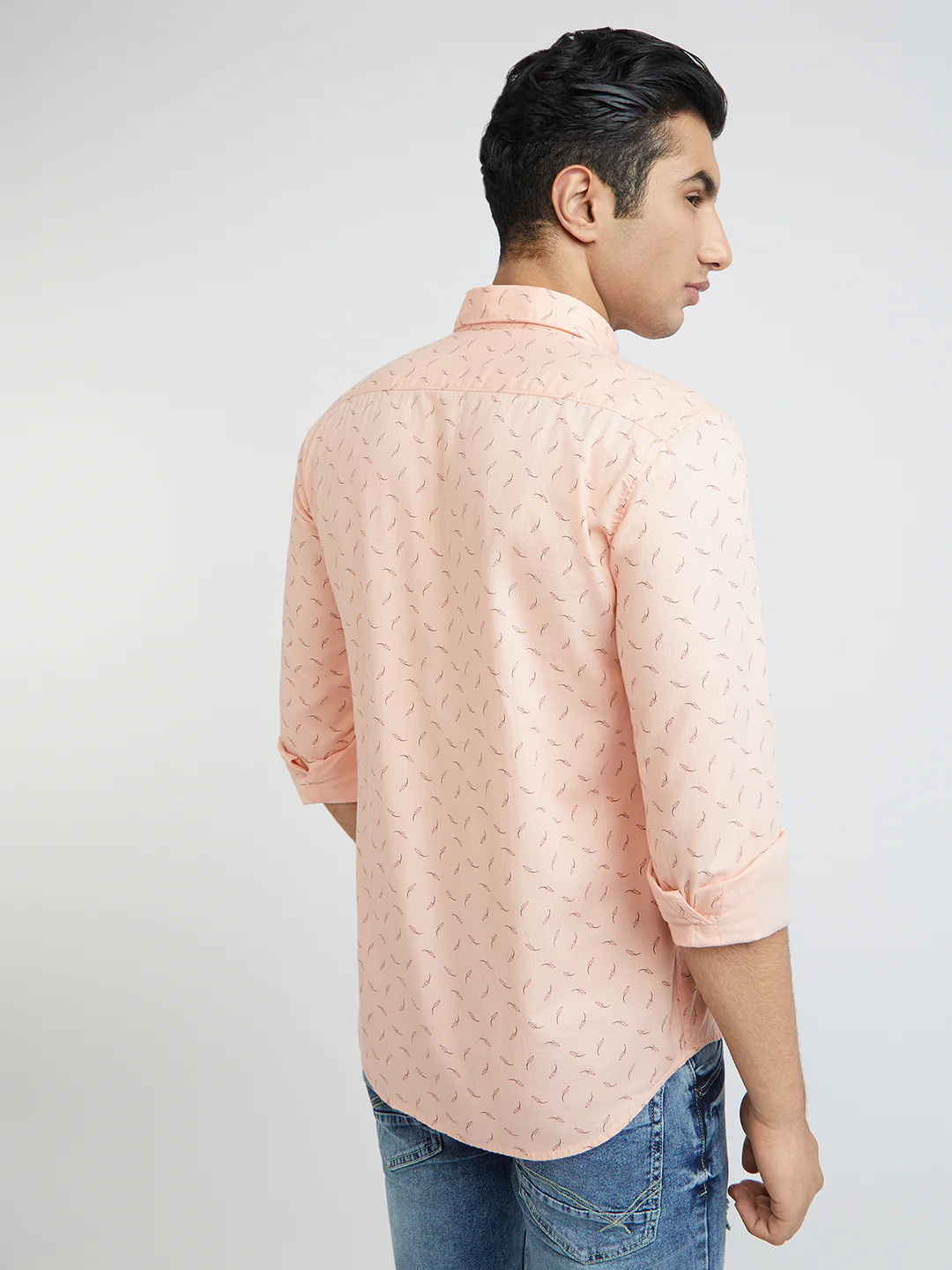 Men Orange Slim Fit Print Cotton Full Sleeve Shirts - Image 4