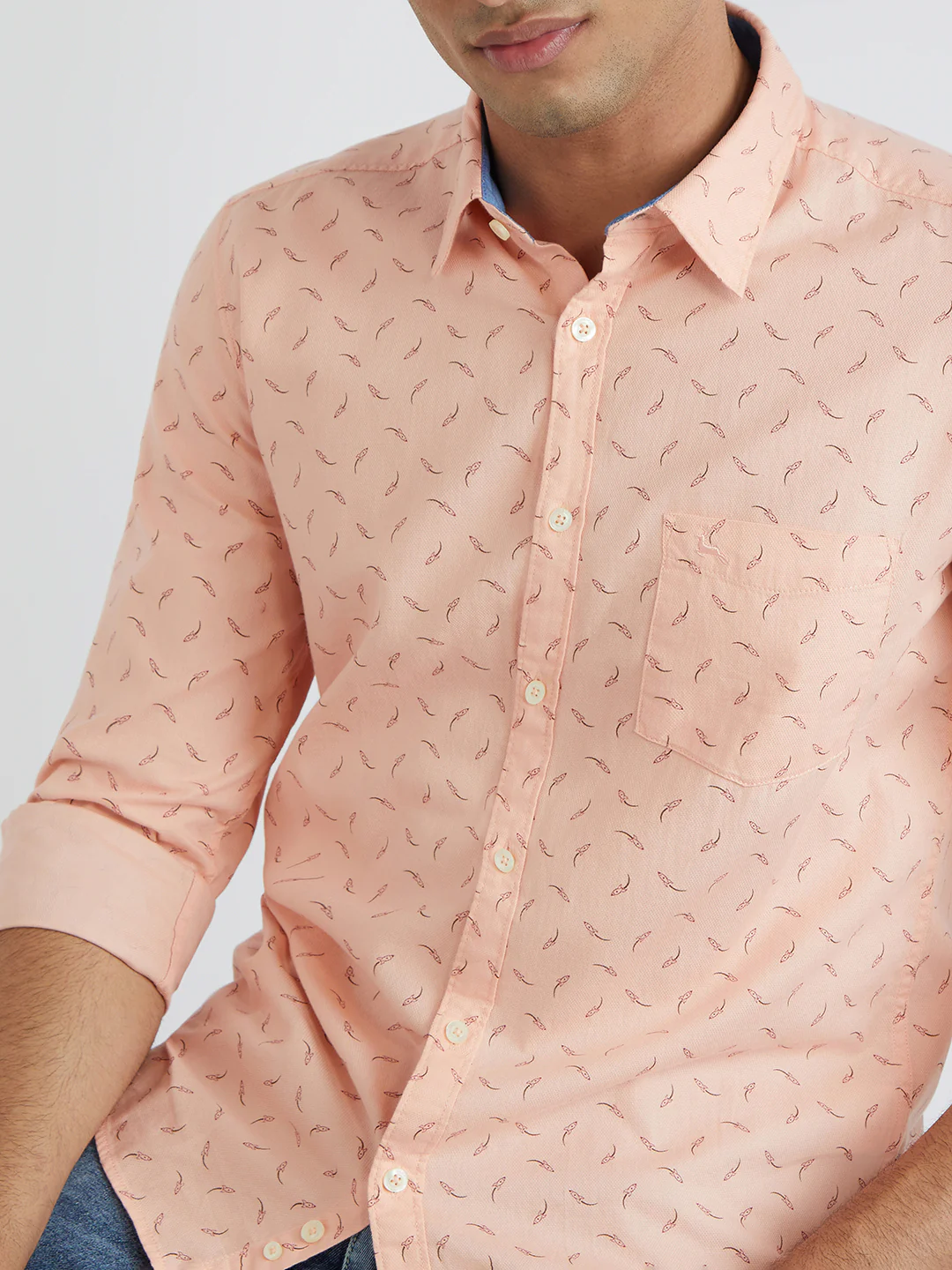Men Orange Slim Fit Print Cotton Full Sleeve Shirts - Image 6