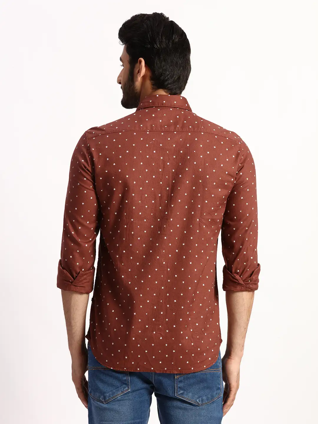 Parx Men Brown Printed Slim Fit Cotton Casual Shirt - Image 4
