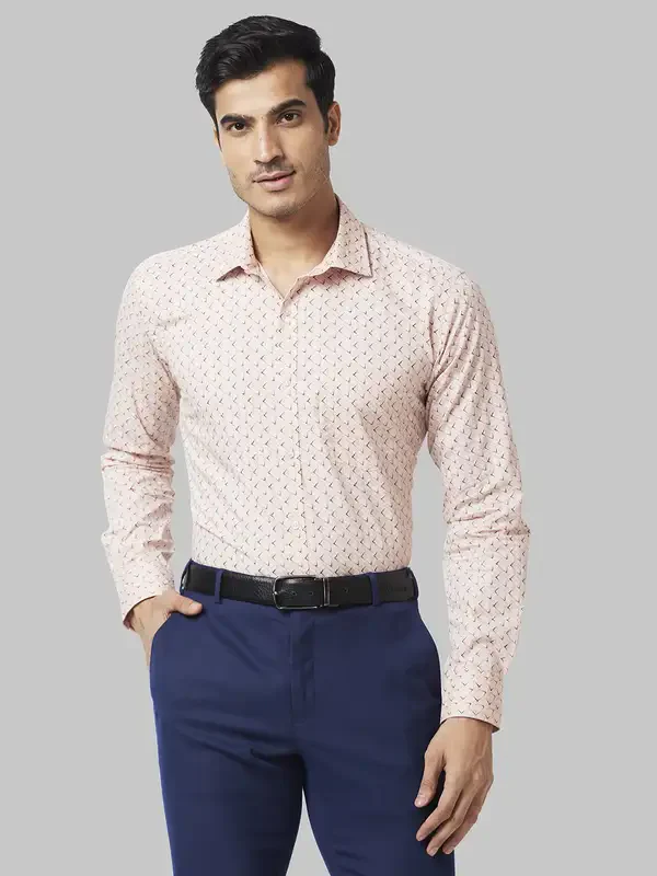 Men Orange Slim Fit Print Cotton Shirts