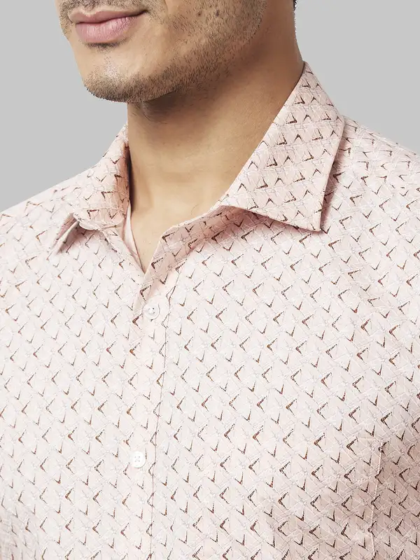 Men Orange Slim Fit Print Cotton Shirts - Image 6