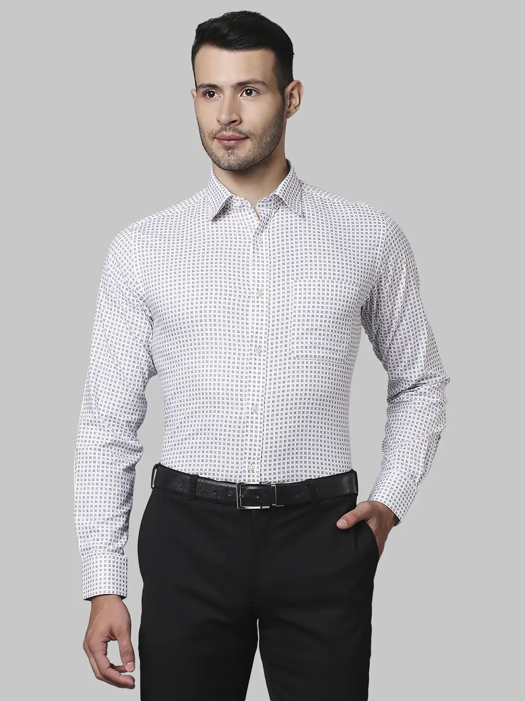 Men Orange Slim Fit Print Cotton Shirts
