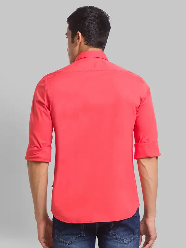 Men Orange Slim Fit Solid Cotton Blend Full Sleeve Shirts - Image 4