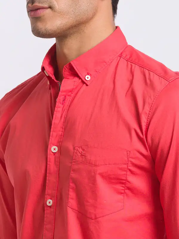 Men Orange Slim Fit Solid Cotton Blend Full Sleeve Shirts - Image 6