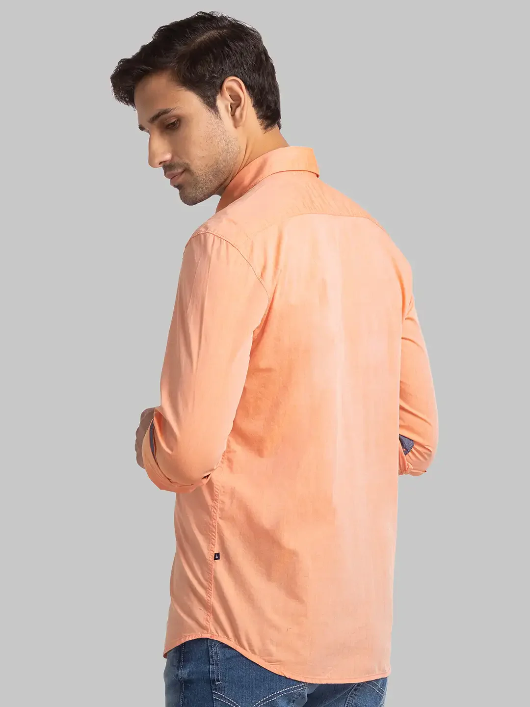 Men Orange Slim Fit Solid Cotton Full Sleeve Shirts - Image 4