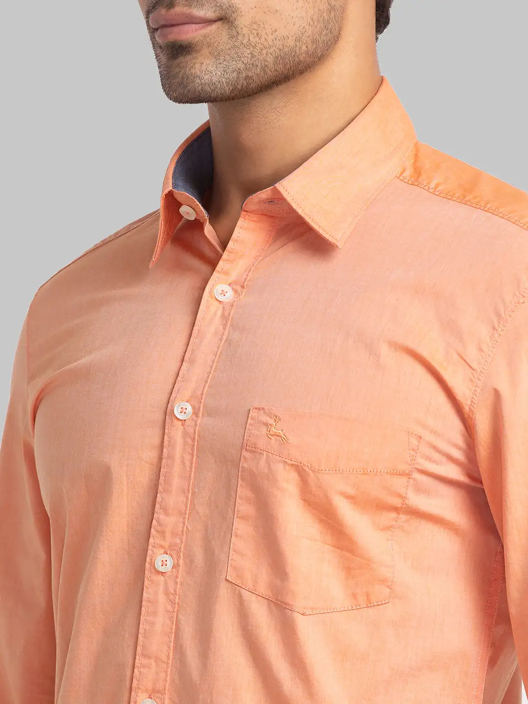 Men Orange Slim Fit Solid Cotton Full Sleeve Shirts - Image 6