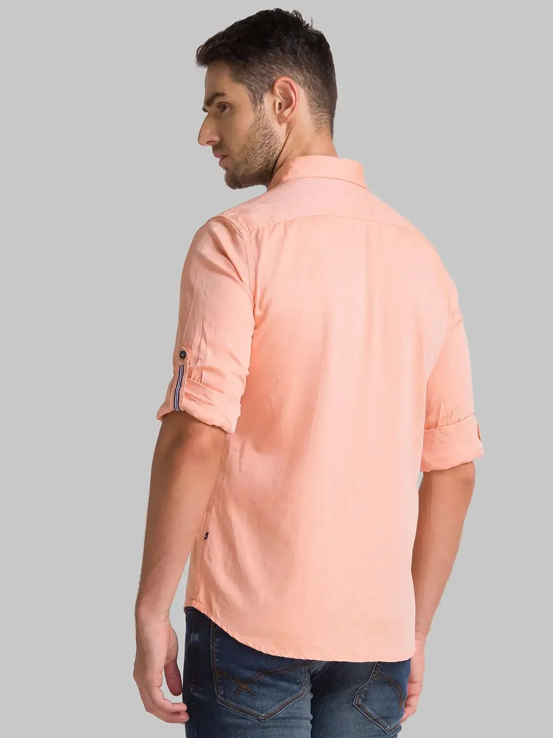 Men Orange Slim Fit Solid Cotton Full Sleeve Shirts - Image 4