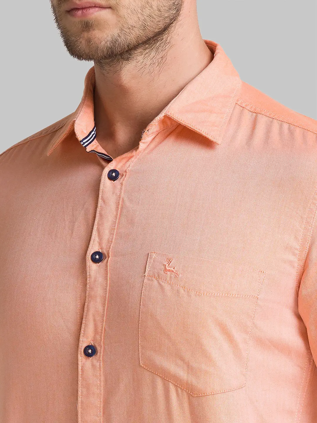 Men Orange Slim Fit Solid Cotton Full Sleeve Shirts - Image 6