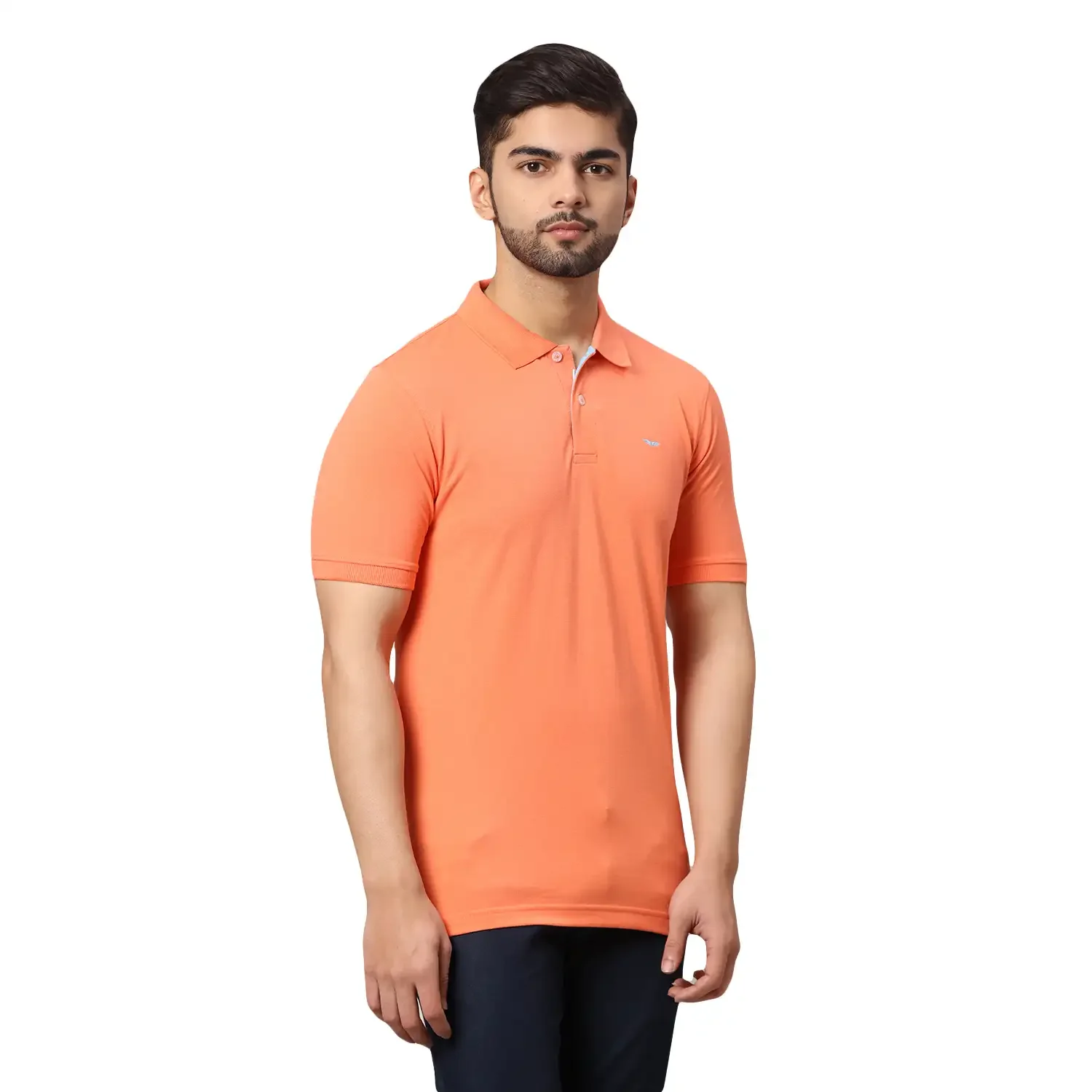 Men Orange Slim Fit Solid Cotton Polyester Blend Round Neck Collar Polo T-Shirt - Image 2