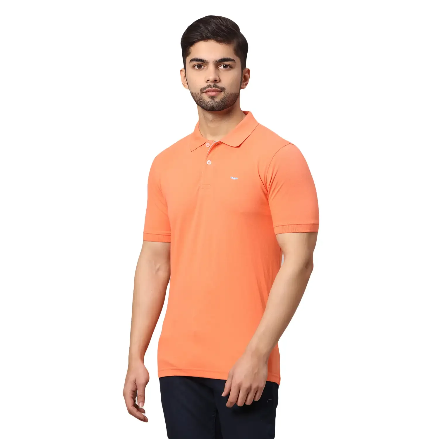 Men Orange Slim Fit Solid Cotton Polyester Blend Round Neck Collar Polo T-Shirt - Image 3