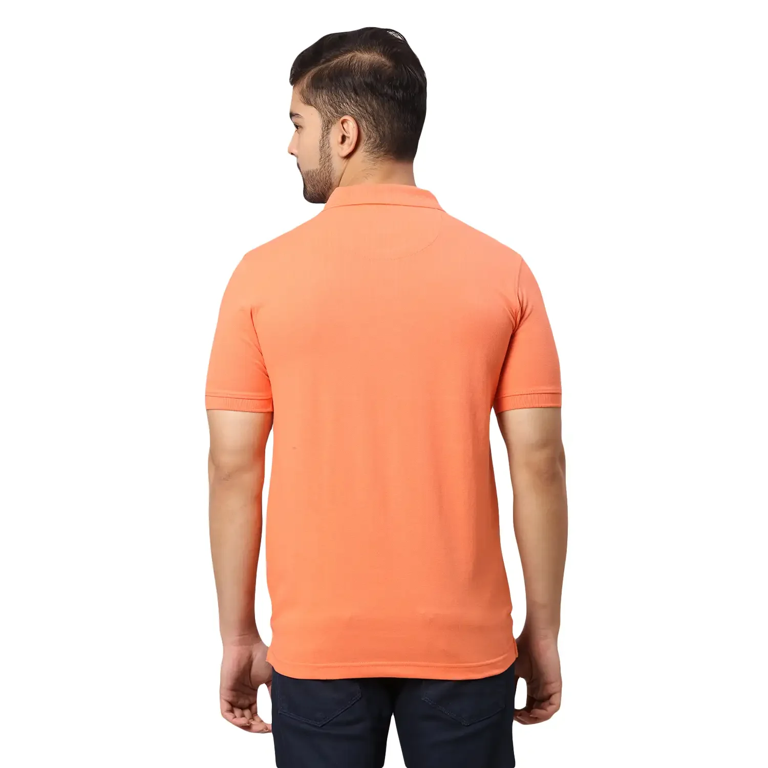 Men Orange Slim Fit Solid Cotton Polyester Blend Round Neck Collar Polo T-Shirt - Image 4