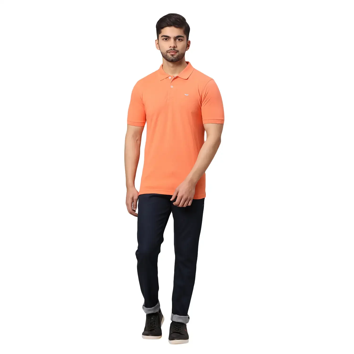 Men Orange Slim Fit Solid Cotton Polyester Blend Round Neck Collar Polo T-Shirt - Image 5