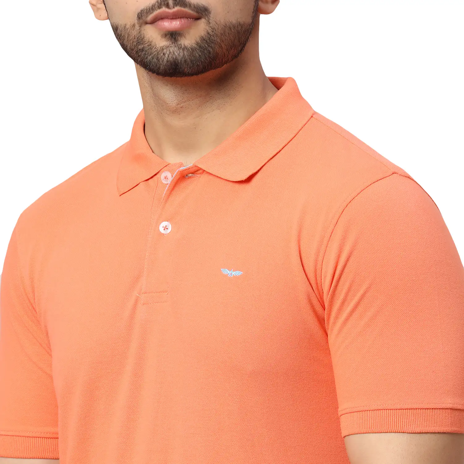 Men Orange Slim Fit Solid Cotton Polyester Blend Round Neck Collar Polo T-Shirt - Image 6