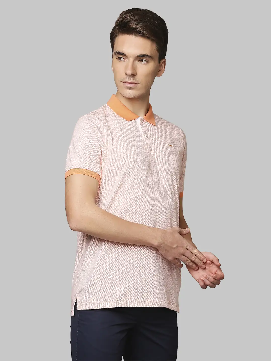 Men Orange Slim Fit Solid Cotton Round Neck Collar Polo T-Shirt - Image 2