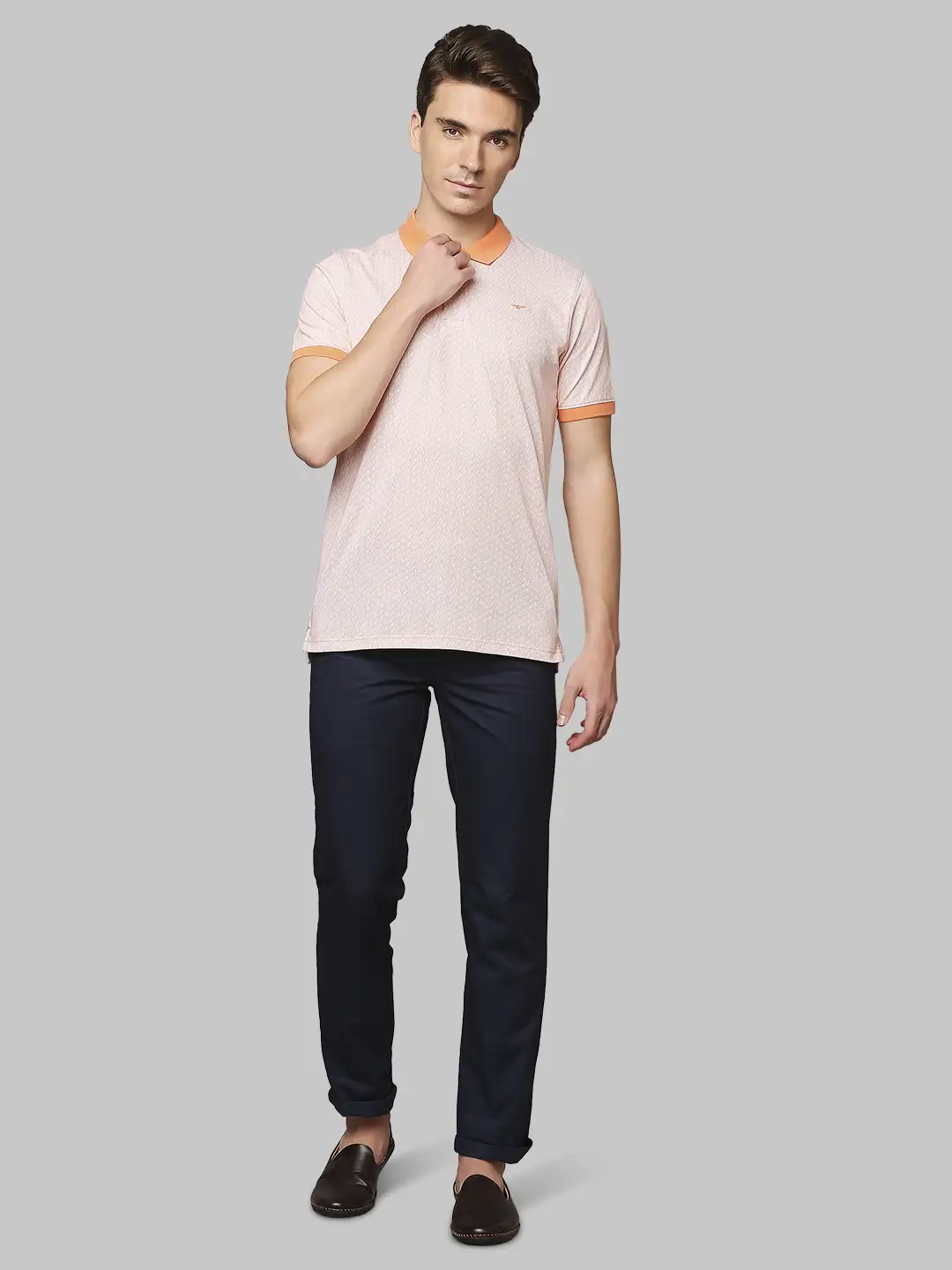 Men Orange Slim Fit Solid Cotton Round Neck Collar Polo T-Shirt - Image 5