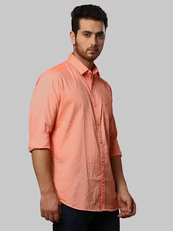 Men Orange Slim Fit Solid Cotton Shirts - Image 2