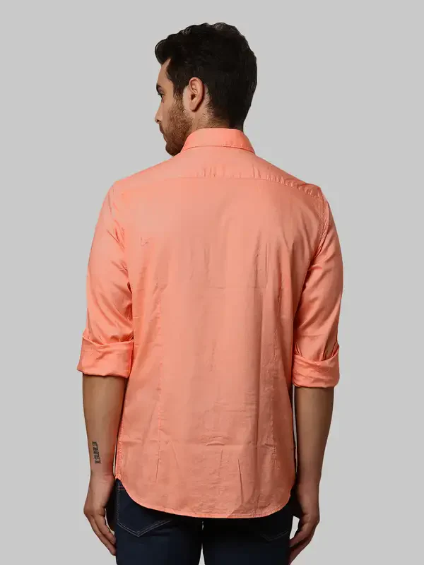 Men Orange Slim Fit Solid Cotton Shirts - Image 4