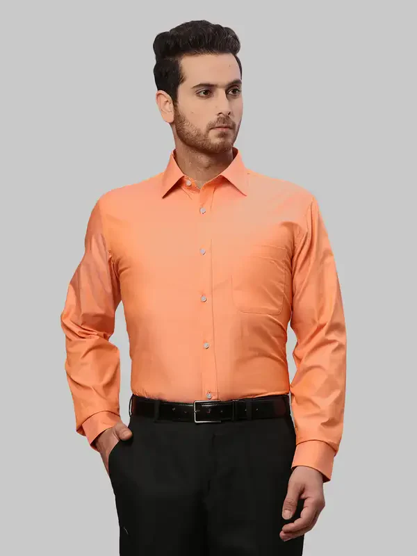 Men Orange Slim Fit Solid Cotton Shirts