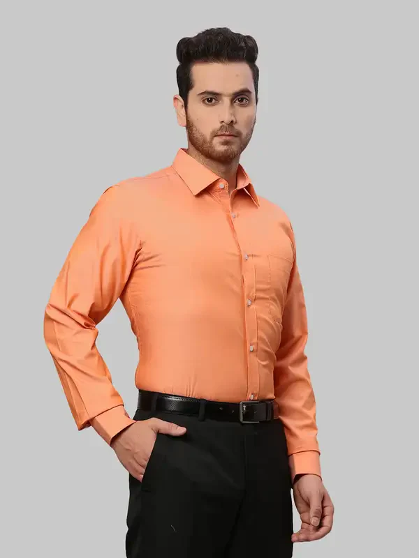 Men Orange Slim Fit Solid Cotton Shirts - Image 2