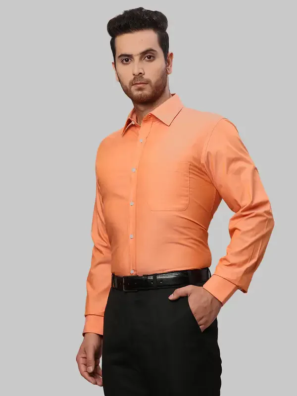Men Orange Slim Fit Solid Cotton Shirts - Image 3