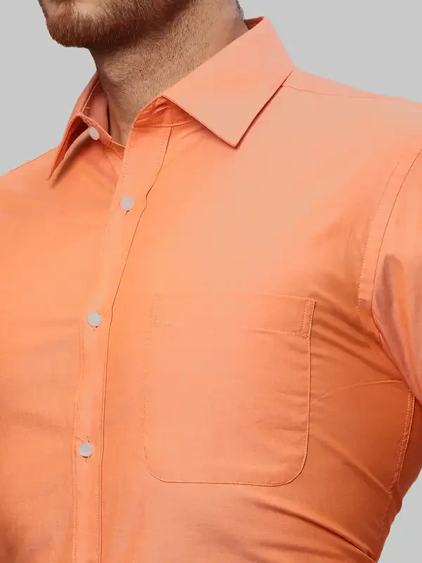 Men Orange Slim Fit Solid Cotton Shirts - Image 6