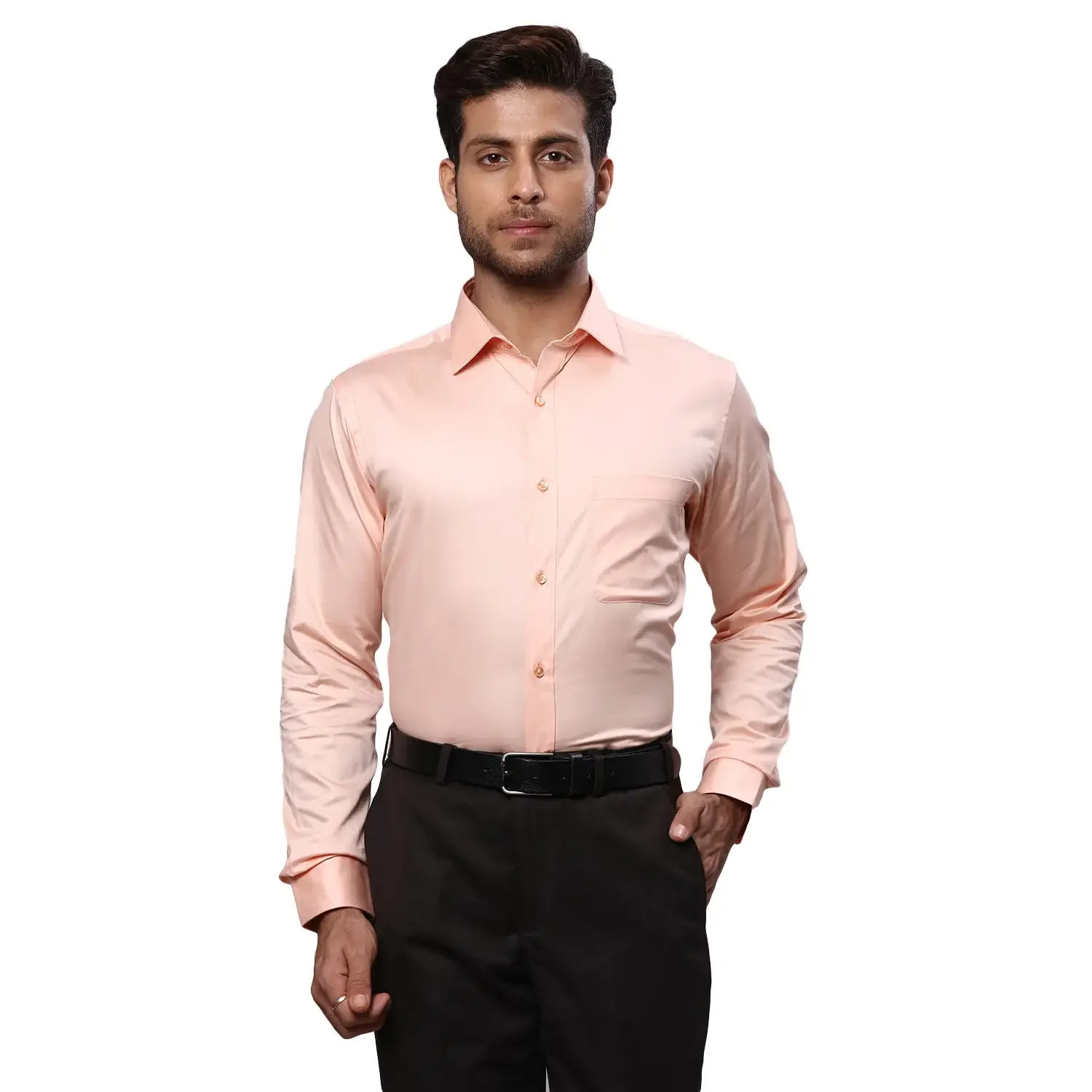 Men Orange Slim Fit Solid Cotton Shirts