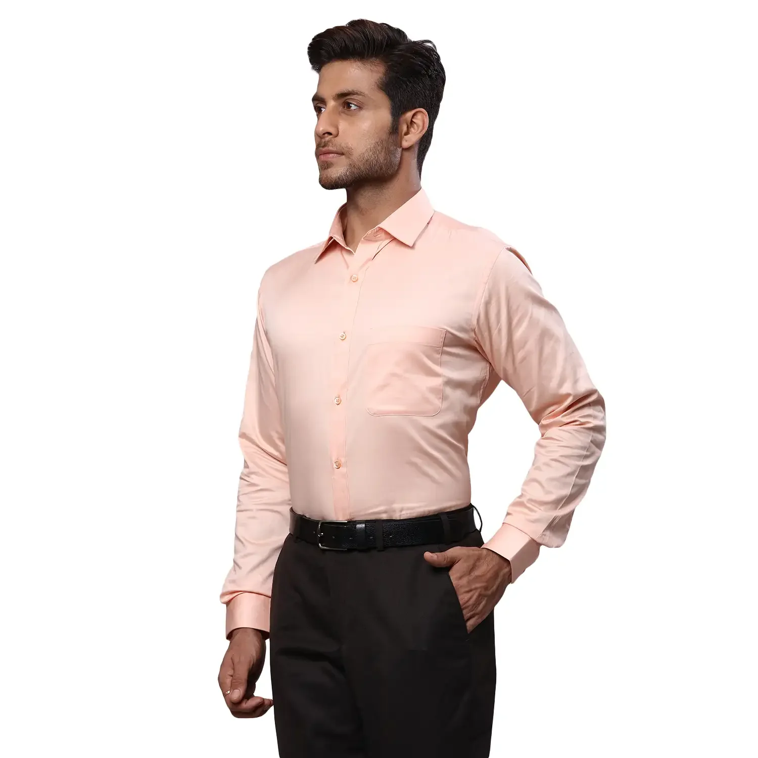 Men Orange Slim Fit Solid Cotton Shirts - Image 3