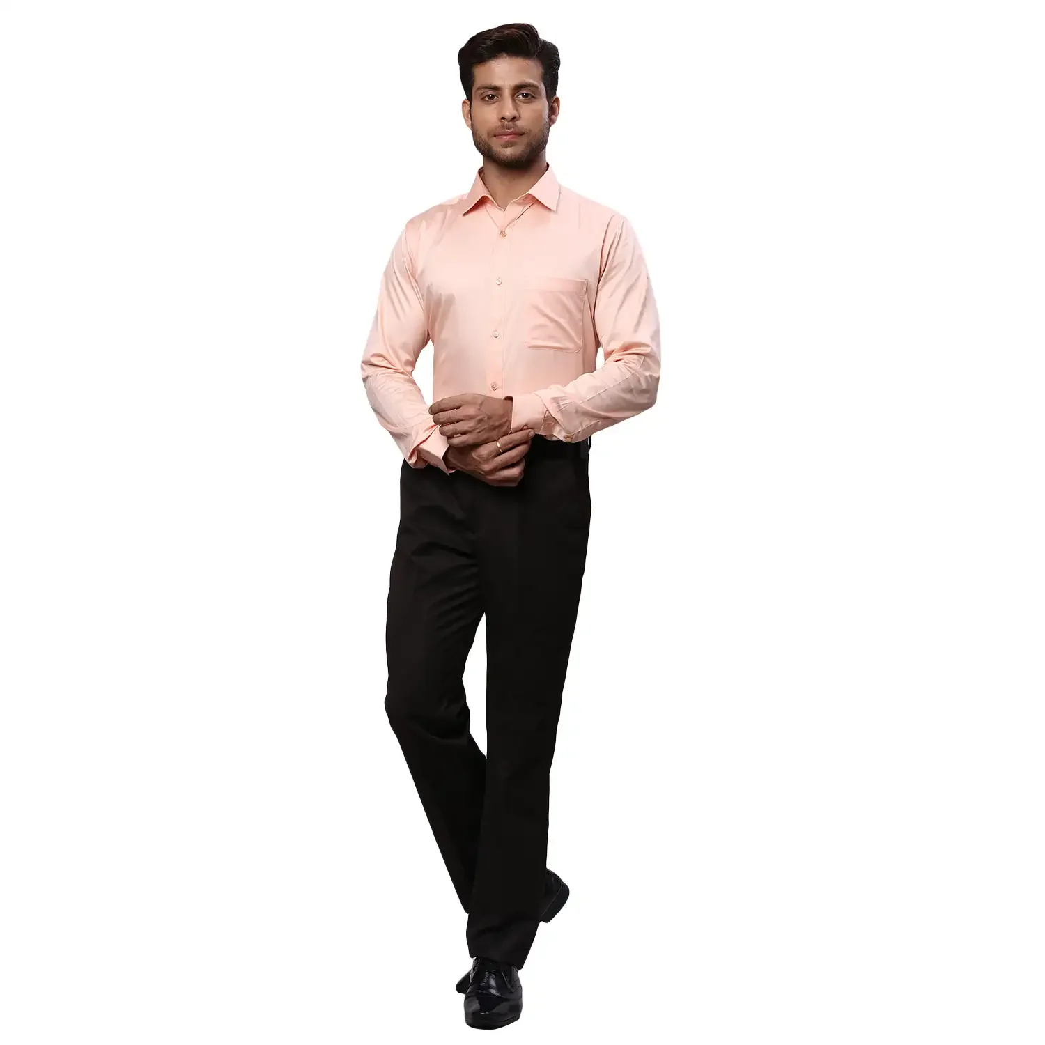 Men Orange Slim Fit Solid Cotton Shirts - Image 5