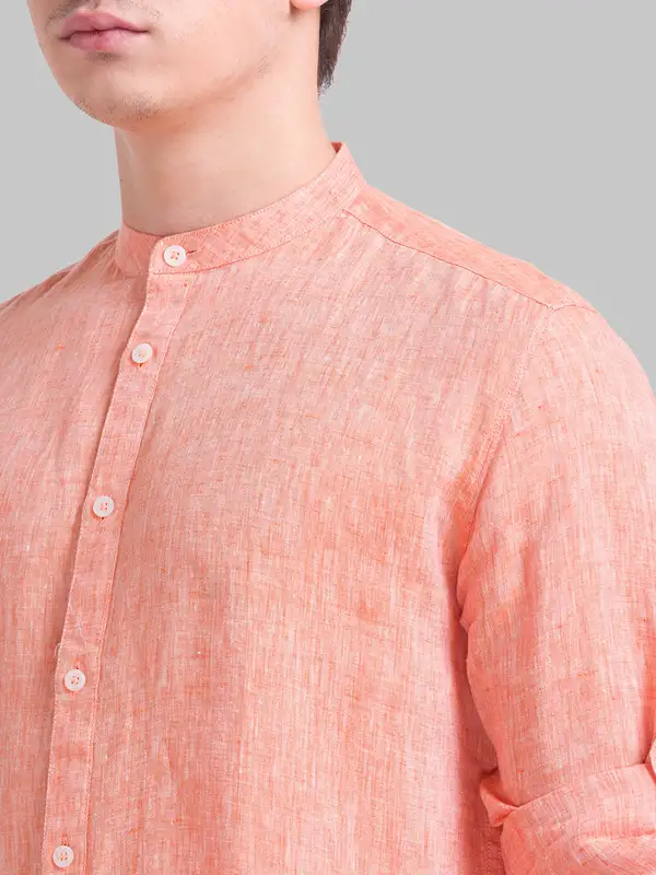 Men Orange Slim Fit Solid Linen Full Sleeve Shirts - Image 6