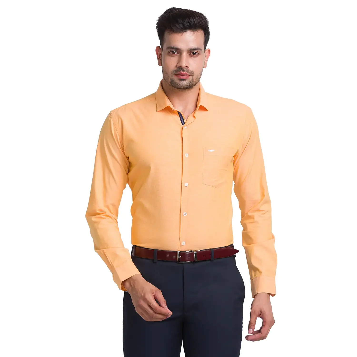 Men Orange Slim Fit Stripe Cotton Blend Shirts