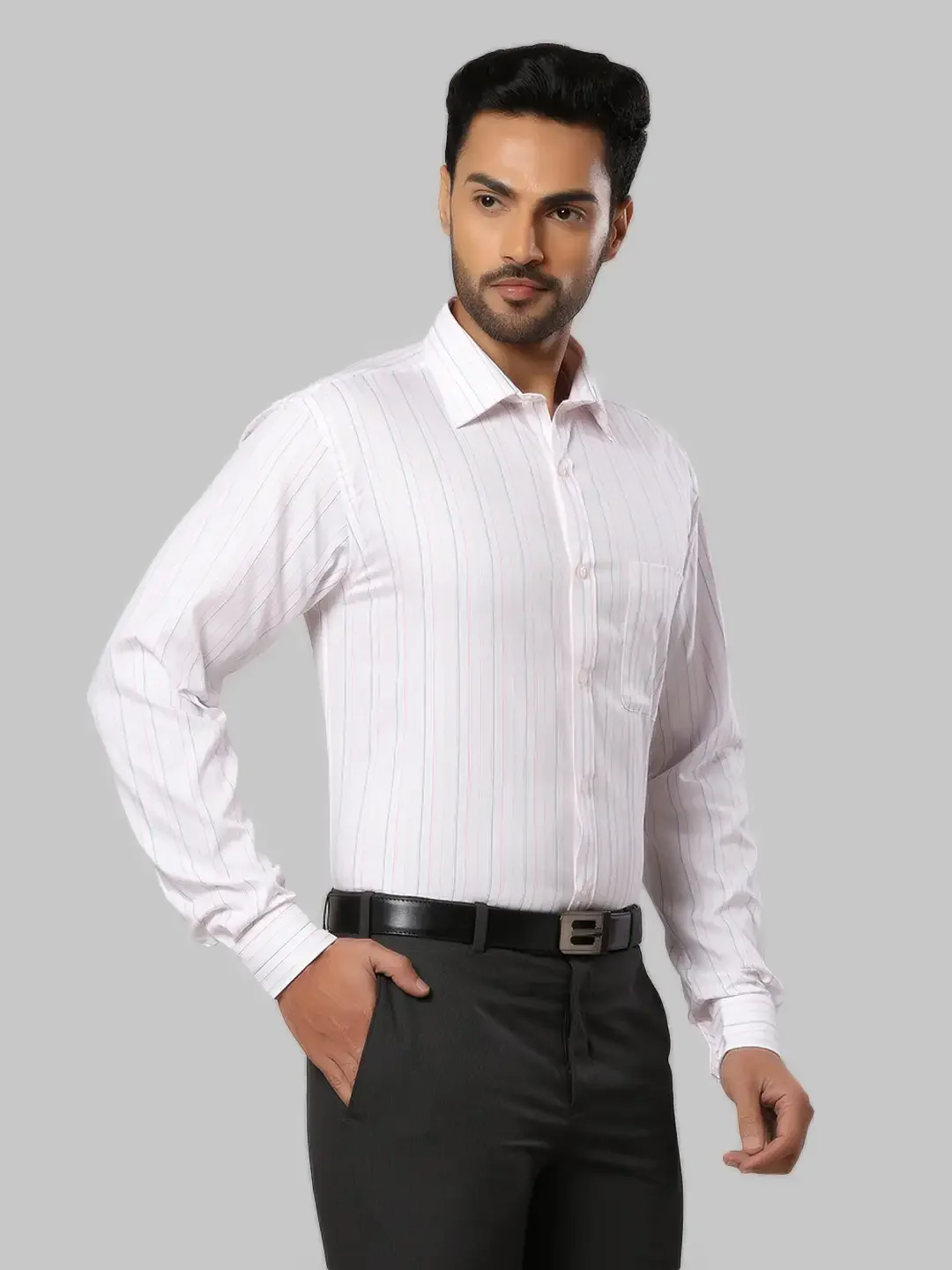 Men Orange Slim Fit Stripe Cotton Half Sleeve Shirts - Image 2