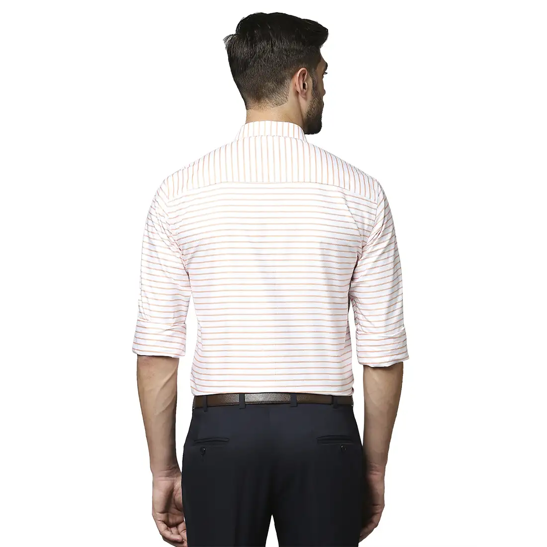 Men Orange Slim Fit Stripe Cotton Shirts - Image 4
