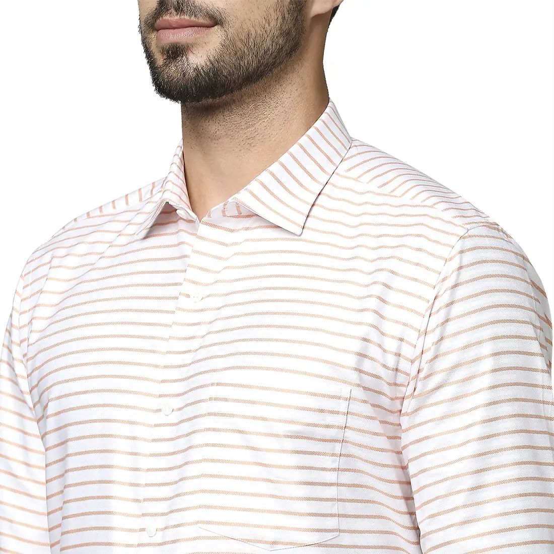 Men Orange Slim Fit Stripe Cotton Shirts - Image 6