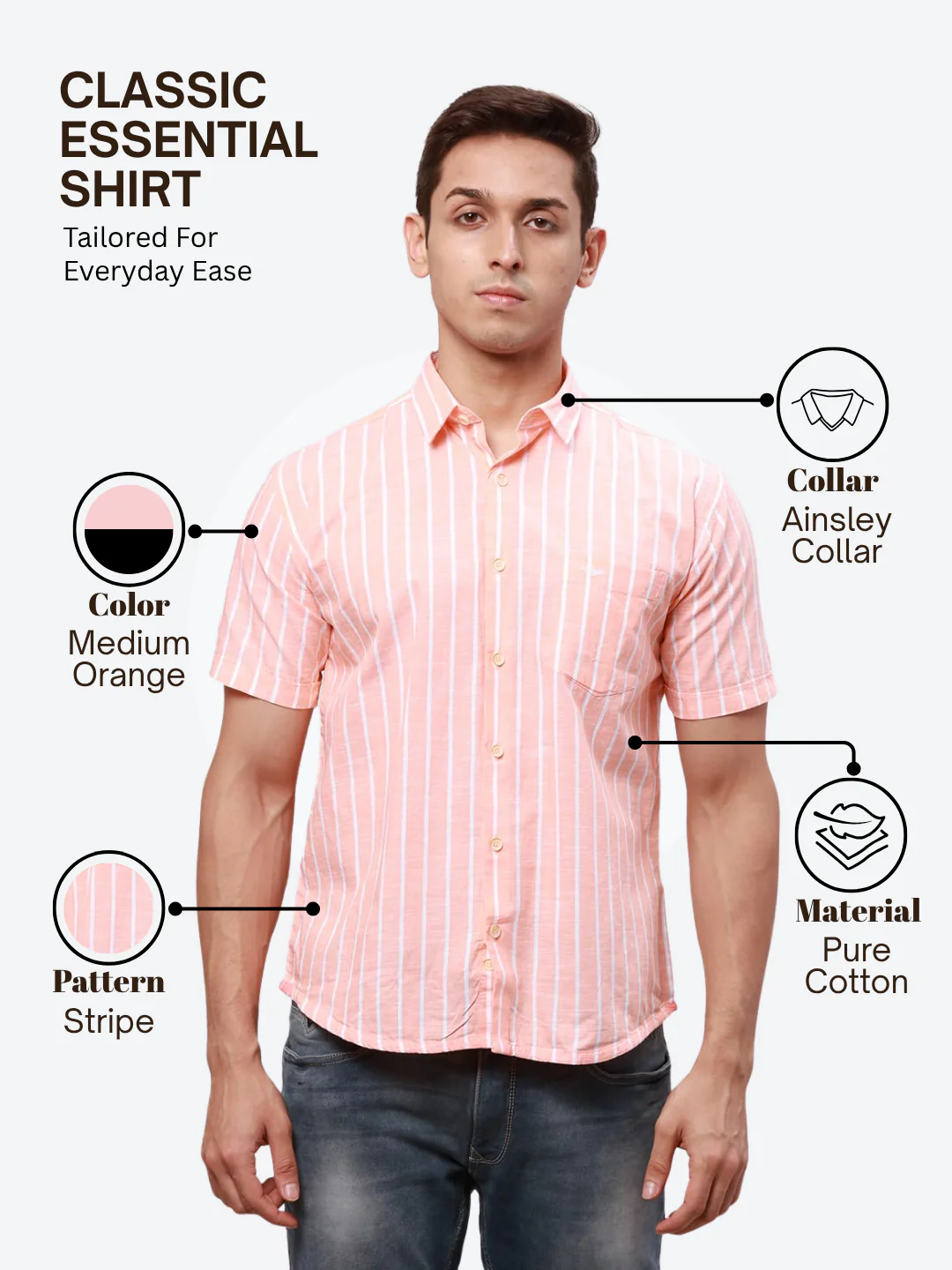 Park Avenue Men Orange Slim Fit Stripe Casual Shirt - Image 4